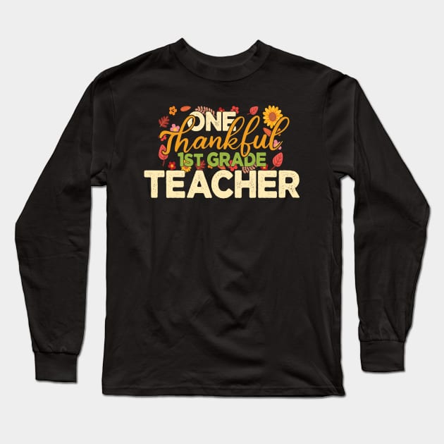 Thankful Teacher Retro Groovy Thanksgiving Fall Women Men Long Sleeve T-Shirt by KRMOSH
